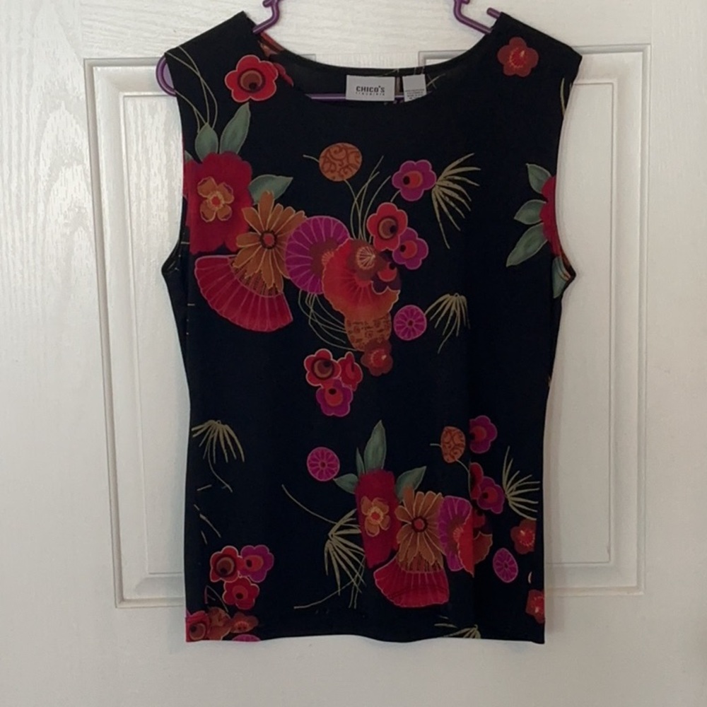 Chico's Black and Rust Floral Tank Top